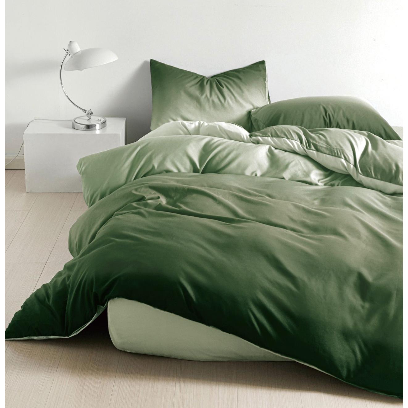 Lenjerie de pat din Bumbac cu elastic 1 Persoana 4 Piese Verde Multicolor