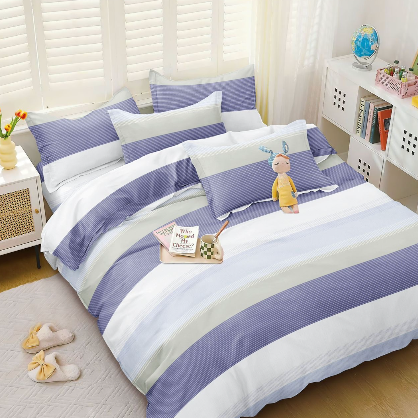 Lenjerie de pat bumbac satinat 4 piese Alba Mov Multicolor