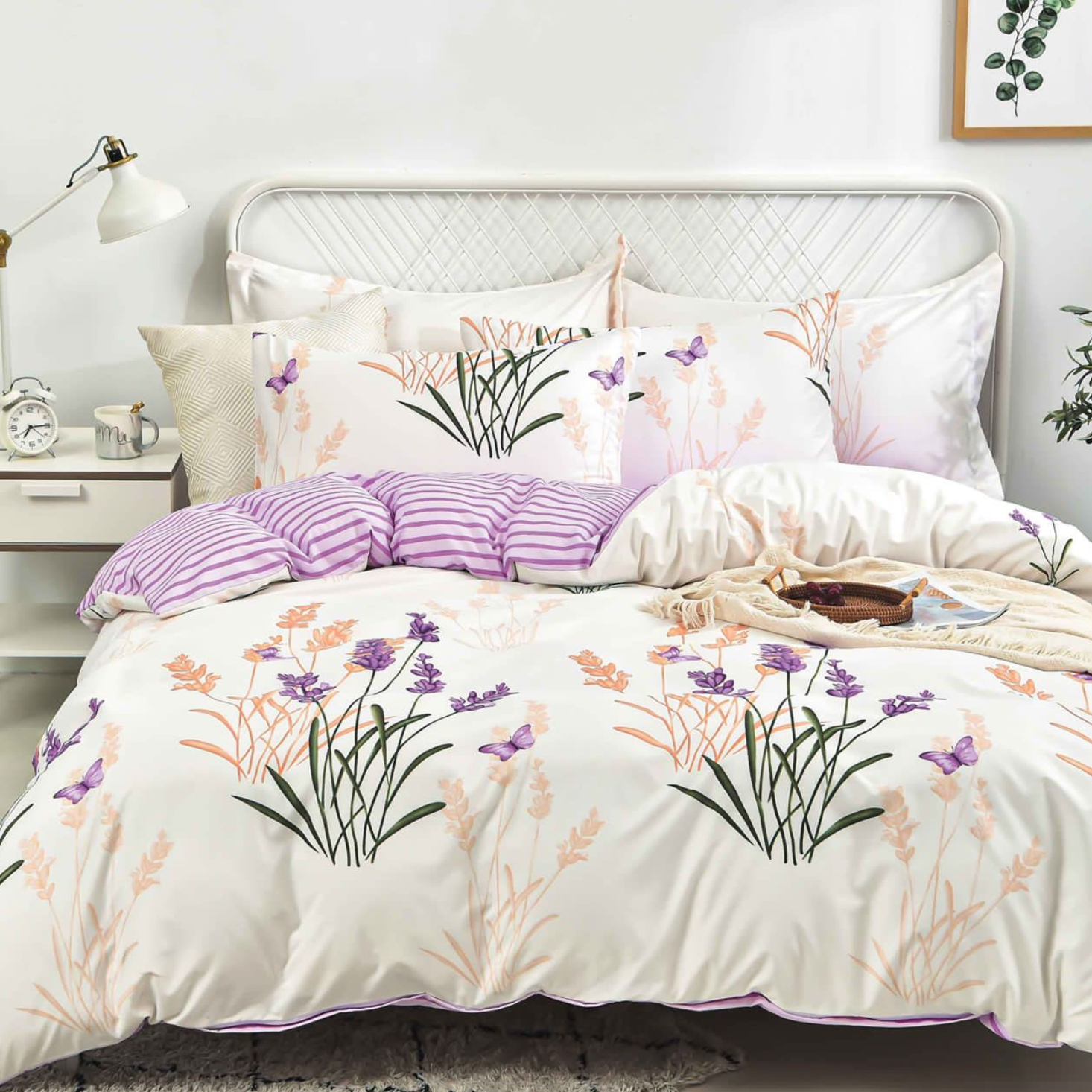 Lenjerie de pat bumbac satinat 4 piese Flori Multicolor